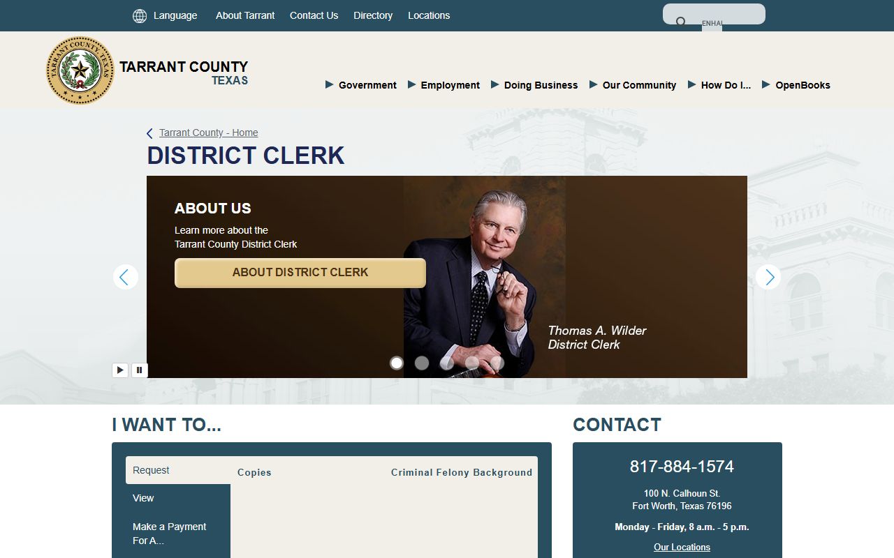 Tarrant County court docket records District Clerk homepage