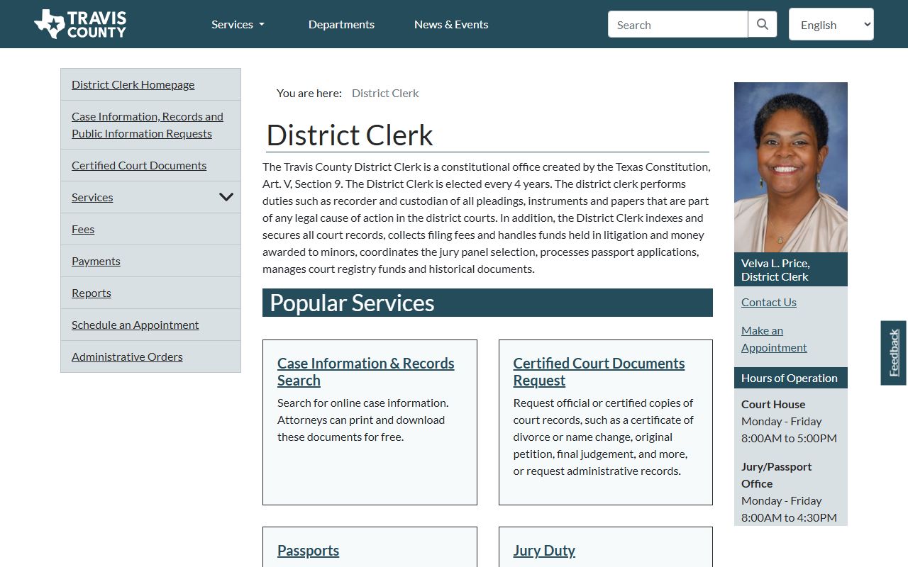Travis County court docket records District Clerk homepage